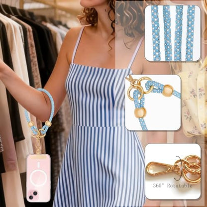 Crystal Phone Lanyard Crossbody and Wrist Strap Lanyard Rhinestone Anti-Theft Phone Strap Phone Neck Strap for Women - color: Sky Blue