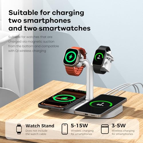 4-in-1 Charging Station,Wireless Charger & Dual Smart Watch Stand - color: A423SW-White