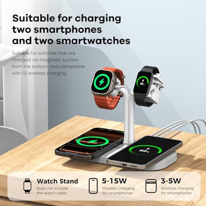 4-in-1 Charging Station,Wireless Charger & Dual Smart Watch Stand - color: A423SW-White