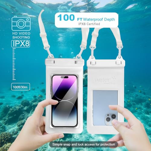 IPX8, 7.4Waterproof Phone Pouch, Universal Fit(iPhone 16 15 14 13 Plus Pro, 12 11 Pro, XR X 8 7 6S Plus SE, Galaxy S25 S24 S23 S20 Series Pixel, Lanyard Included (White) 1pack - color: White