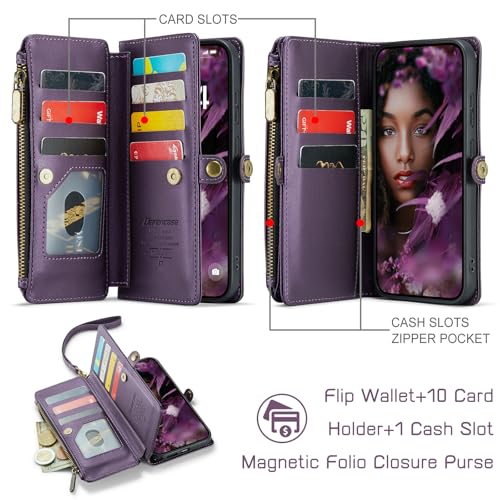 Defencase for Samsung Galaxy S26 Ultra Wallet Case with Card Holder, Purple | with RFID Blocking Zipper Pocket, Durable PU Leather, Wrist Strap, S26 Ultra Flip Phone Cases Cover with Stand for Women Men - color: Purple
