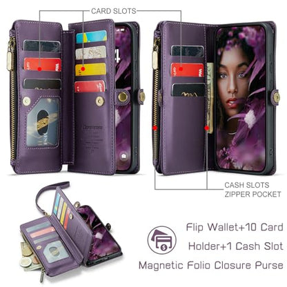 Defencase for Samsung Galaxy S26 Ultra Wallet Case with Card Holder, Purple | with RFID Blocking Zipper Pocket, Durable PU Leather, Wrist Strap, S26 Ultra Flip Phone Cases Cover with Stand for Women Men - color: Purple