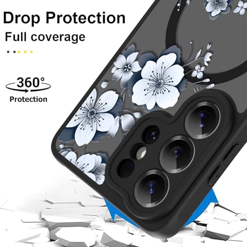 Magnetic for Samsung Galaxy S26 Ultra Case,White Flower | Compatible with MagSafe,Cute Fashion Translucent Matte Hard Back Shockproof Anti-Scratch Phone Case-Ink Flower - color: Ink Flower, size: Samsung Galaxy S26 Ultra