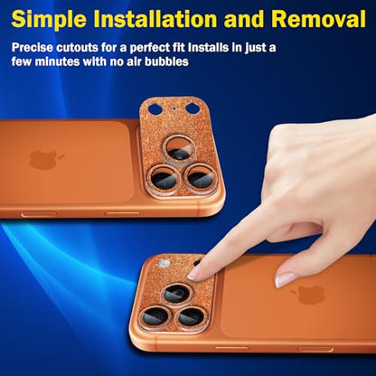 Camera Lens Protector for iPhone 17 Pro Max, Bling Glitter Women - color: Sparkly Orange