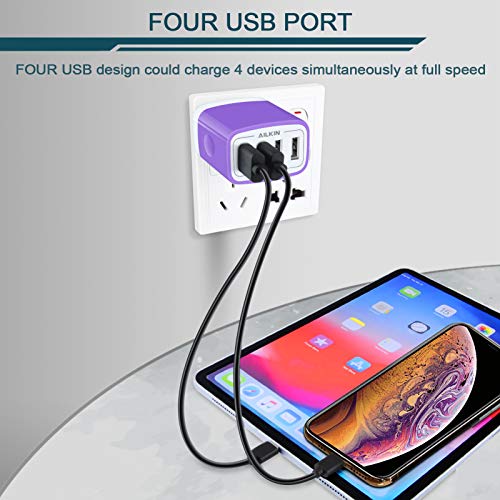 USB Charger Cube, Wall Charger Plug, AILKIN 4.8A 4-Muti Port USB Adapter - color: Purple