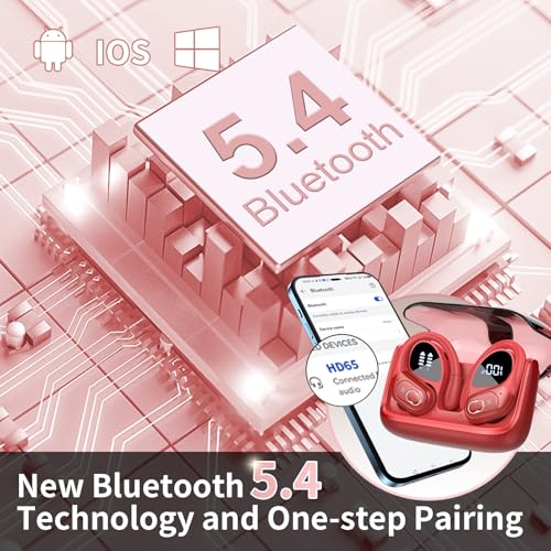 Wireless Earbuds 75H Bluetooth 5.4 Sport Headphones with Earhooks, Red - color: Red