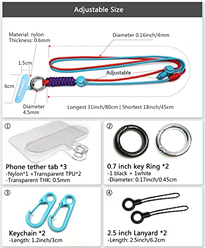 Phone Lanyard Crossbody, Anti Theft Phone Strap Adjustable Neck - color: Bue Red