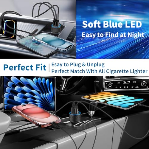 USB C Car Charger, Rombica 3Port 67W PD Dual USB-C&USB-A Car Phone Charger - color: Raven Black
