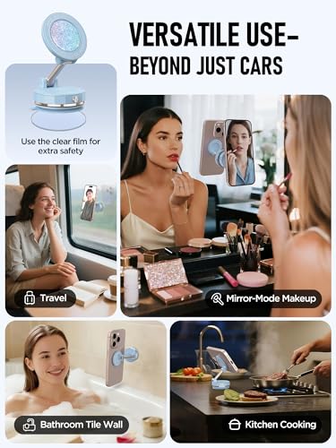 Upgraded Vacuum Magnetic Car Phone Holder for MagSafe[108+LBS Strongest Suction & 3000gf Strongest Magnetic],360° Adjustable Suction Cup Phone Mount for Car,Gym,Mirror,Men Women-Blue - color: Blue
