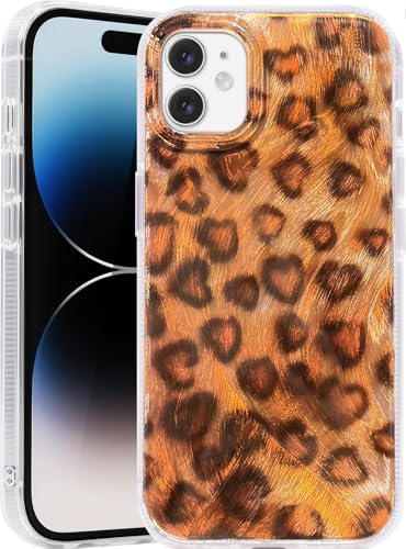 Compatible with iPhone 11 Case,with [Soft Slim][Camera Protection] Cute Leopard Print Love Shiny Aesthetic Phone Cover Anti-Yellowing Shockproof Protective Cover for Women Girl-Brown - color: Brown Leopard Heart, size: iPhone 11