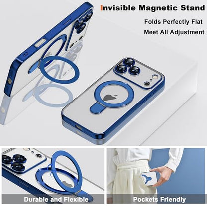 Plating Clear Phone Case for iPhone 17 Pro with Stand 6.3", Blue - color: Blue, size: Iphone 17 Pro