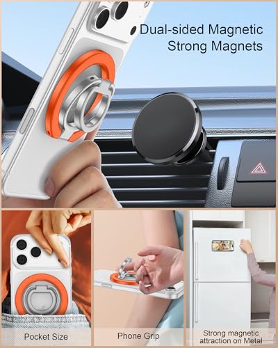 iPhone 17Pro Max MagSafe Grip Stand, Dual-Sided Magnetic Finger Loop Holder - color: Orange