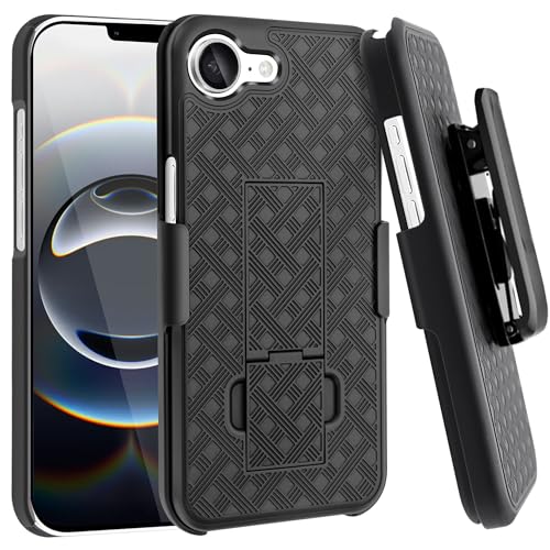 Fingic for iPhone 17e/ 16e Case with Belt Clip Holster Case Kickstand | Slim Combo Shell with Swivel Holster Rugged Shockproof Antiscratch Protective for iPhone 16e 2025/ 17e 2026 6.1 inch , Black