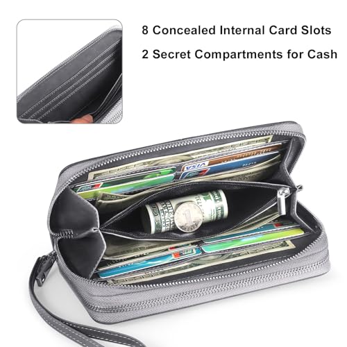 RFID Blocking Cellphone Wristlet Bag for Women Dual Zipper Travel Purse Large Capacity 17 Card Holder Ladies Phone Clutch with Removable Strap, Grey - color: Grey