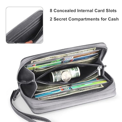 RFID Blocking Cellphone Wristlet Bag for Women Dual Zipper Travel Purse Large Capacity 17 Card Holder Ladies Phone Clutch with Removable Strap, Grey - color: Grey