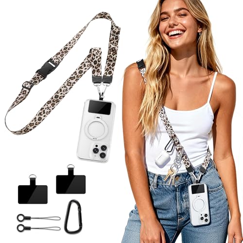 Multifunctional Phone Lanyard Adjustable Anti-Theft Crossbody Phone Strap - color: Leopard Print