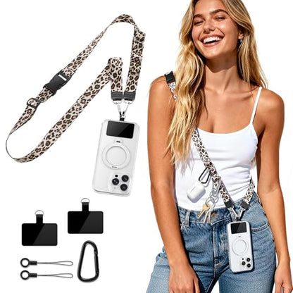 Multifunctional Phone Lanyard Adjustable Anti-Theft Crossbody Phone Strap - color: Leopard Print
