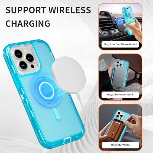 Follaroma Magnetic for iPhone 14 Pro Max Case, Heavy Duty Cases, Blue, 6.7" | Compatible with MagSafe, Heavy Duty Shock proof Protection, Military-Grade Anti-Drop, Dual Layer Transparent Protective Cover - color: Blue, size: iPhone 14 Pro Max 6.7''
