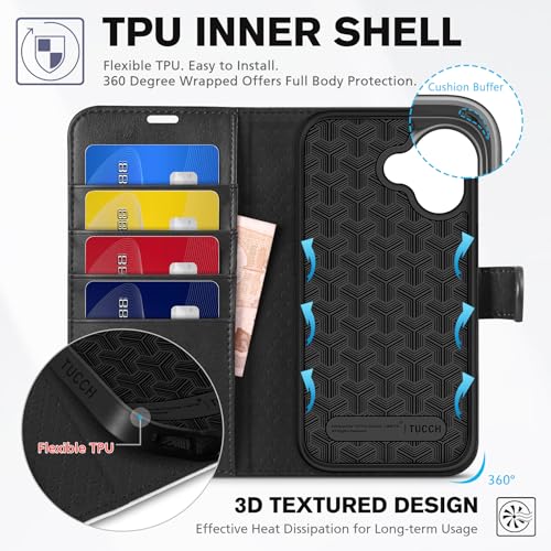 TUCCH Wallet Case for iPhone 17 (6.3") 2025, 4 Card Holders, Black & White | RFID Blocking, Viewing Stand, Shockproof TPU Shell, PU Leather, Magnetic Closure, Protective Folio Flip Cover - color: Two-tone Black & White