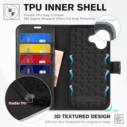 TUCCH Wallet Case for iPhone 17 (6.3") 2025, 4 Card Holders, Black & White | RFID Blocking, Viewing Stand, Shockproof TPU Shell, PU Leather, Magnetic Closure, Protective Folio Flip Cover - color: Two-tone Black & White