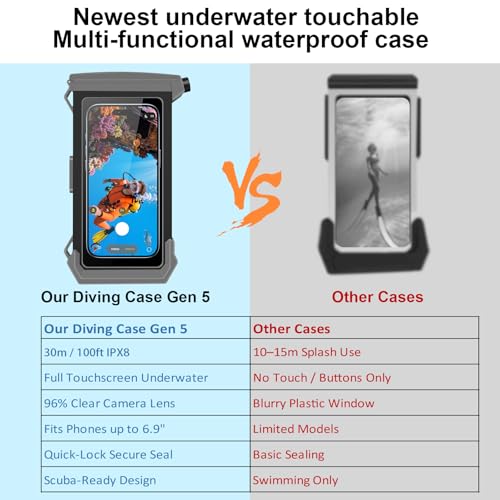 100FT/30M Gen 5 Diving Phone Case, Full Touchscreen Underwater Housing for iPhone 17-12 Pro Max & Samsung Galaxy S26 - S21, IPX8 Scuba Photo/Video Waterproof Case - color: Black_Yellow