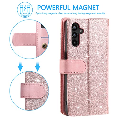 EYZUTAK Wallet Phone Case for Samsung Galaxy A16 4G/5G, Retro Matte 9 Card Holder Slots Zipper Pocket Handbag Case PU Leather Magnetic Closure Kickstand with Wrist Strap Flip Purse Case - Rose Gold - color: Rose Gold, size: Samsung Galaxy A16 4G/5G