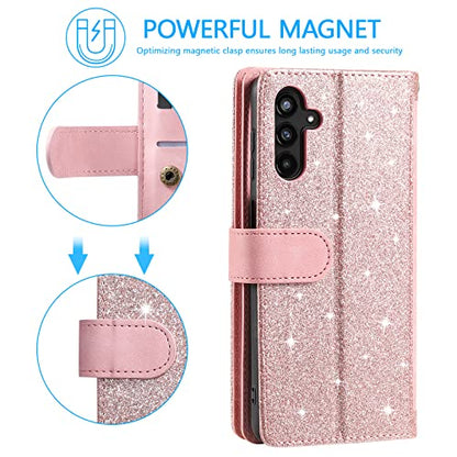 EYZUTAK Wallet Phone Case for Samsung Galaxy A16 4G/5G, Retro Matte 9 Card Holder Slots Zipper Pocket Handbag Case PU Leather Magnetic Closure Kickstand with Wrist Strap Flip Purse Case - Rose Gold - color: Rose Gold, size: Samsung Galaxy A16 4G/5G