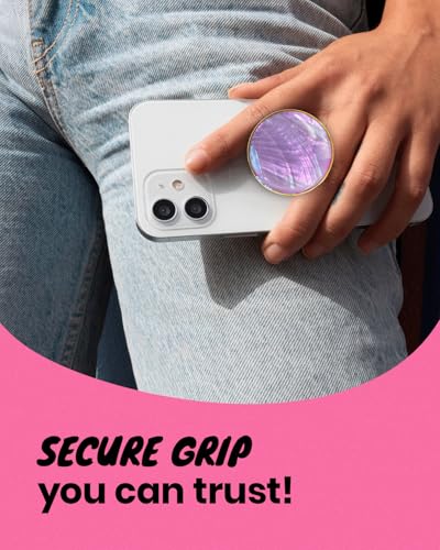 On The Grip Universal Phone Grip & Stand, Genuine Natural Gemstone/Seashell, Strong Adhesive Finger Holder, Collapsible Socket for iPhone, Samsung Galaxy, Kindle and Tablets (Violet)