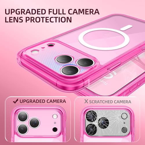 BERFY for iPhone 17 Pro Case, Compatible with MagSafe, Built-in Glass Screen Protector, Camera Protection, Shockproof Full Body Phone case 6.3", Clear Bright Pink