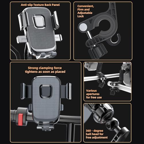 Motorcycle Phone Mount with Shock Absorber - Anti-Vibration Handlebar Phone Holder, Adjustable, Compatible with Bicycles, Scooters, ATVs, Fits 5.4-6.9 Inch Smartphones