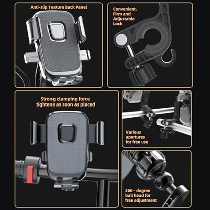 Motorcycle Phone Mount with Shock Absorber - Anti-Vibration Handlebar Phone Holder, Adjustable, Compatible with Bicycles, Scooters, ATVs, Fits 5.4-6.9 Inch Smartphones