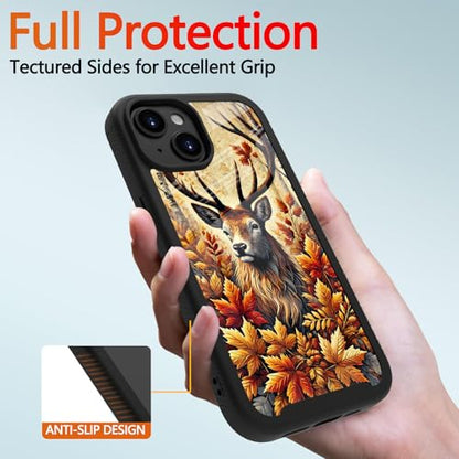 Compatible with iPhone 14 / iPhone 13 Case – Rugged Full-Body Protective Cover for Women Men Dual Layer Shockproof Bumper, Heavy-Duty Phone Case - Deer Fall Maple Leaf 097 - color: Deer Fall Maple Leaf 097