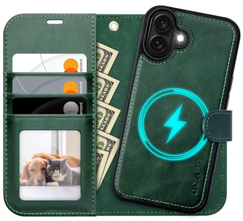 OCASE for iPhone 17 Detachable Wallet Case with Card Holder, 2 in 1 PU Leather Flip Folio with RFID Blocking Stand Wrist Strap Shockproof Phone Cover 6.3 Inch 2025, Blackish Green - color: Blackish Green, size: iPhone 17