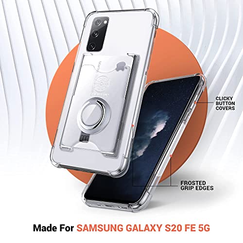 Shields Up for Galaxy S20 FE Case, Minimalist Wallet Case with Card Holder [3 Cards] & Ring Kickstand/Stand, [Drop Protection] Slim Protective Cover for Samsung Galaxy S20 FE 5G - Clear | Minimalist Wallet Case, 3 Card Slots, 360° Rotation Ring Stand/Kick