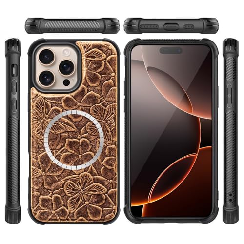 Genuine Leather Wallet Case for iPhone 16 Pro 6.3'', Brown | 2-in-1 Detachable Magnetic, Flip Folio Cover, Card Slots, RFID Blocking, Shockproof Protection - color: Brown, size: 16 Pro 6.3‘’