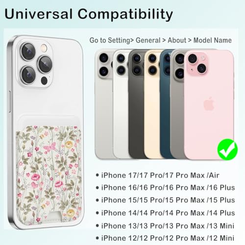 for MagSafe Wallet,Magnetic Card Holder for Phone Case - color: Butterfly Flowers