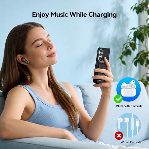 NEWDERY 9500mAh Battery Case for Samsung Galaxy S26 Plus/S25 Plus Black | Protable Charger Case with Led Indicators, Qi Wireless Charging Supported, Rechargeable Battery Pack for Travel Use - size: For Galaxy S26 Plus 6.7"