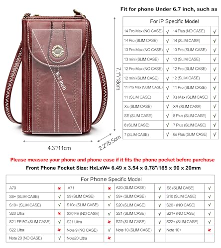 S-ZONE Women RFID Blocking Crossbody Cell Phone Purse PU Leather Wallet | Card Slots, Anti-theft, Multi Pockets, Detachable Adjustable Strap, Small, Travel Eveyday Shopping Outing - color: Red