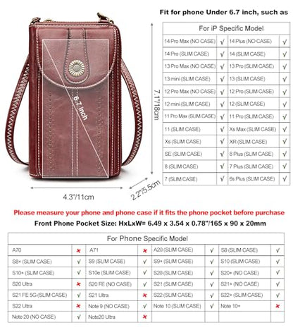 S-ZONE Women RFID Blocking Crossbody Cell Phone Purse PU Leather Wallet | Card Slots, Anti-theft, Multi Pockets, Detachable Adjustable Strap, Small, Travel Eveyday Shopping Outing - color: Red
