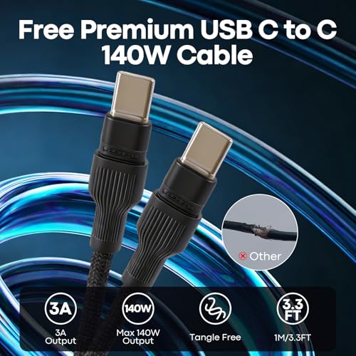 63W USB C Car Charger, Dual Port, 45W PD Fast Charging + 18W USB A, Zinc Alloy, with USB-C to C Cable, Compatible with iPhone 17/16/15/14, Galaxy S26/S25