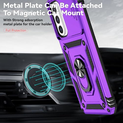 for Samsung Galaxy A17 / Galaxy A26 5G Case, with Slide Camera Cover HD Screen Protector [Military Grade Drop Tested] Ring Holder Kickstand Protective Phone Case for Samsung Galaxy A17, Purple - color: Purple w/ Slide Camera 2nd gen. Military Grade