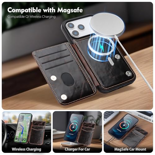 SkyEagle Compatible with MagSafe iPhone 17 Pro Case Wallet,Coffee | Magnetic Clasp,RFID Blocking,PU Leather,Flip Folio Shockproof Phone Cover,with Credit Card Slots & Kickstand for Men & Women - color: Coffee, size: iPhone 17 Pro - 6.3"