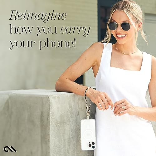 Case-Mate Phone Charm Wrist Strap - Gold Chain/Black Leather | Detachable Anti-Theft Phone Strap - Hands-Free iPhone Wrist Strap for Women - Phone Chain Wristlet for Galaxy, Pixel & More - color: Black Leather