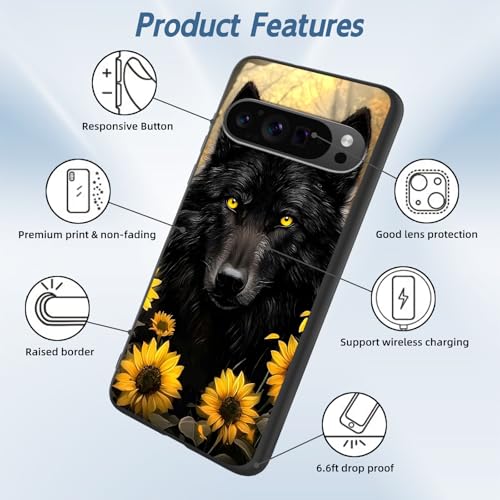 for Google Pixel 9 Pro XL Phone Case, TPU Shockproof Full Body Protection 6.8" Sunflower Wolf Cover for Pixel 9 Pro XL, Lightweight Compatible Wireless Charging, Screen Protector Film - color: Sunflower Wolf