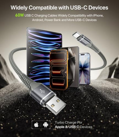 USB A to USB C Cable 3A Fast Charging 3FT, 2Pack USB to USBC Cable for - color: Grey, size: 3FT, style: 60W USB A to USB C