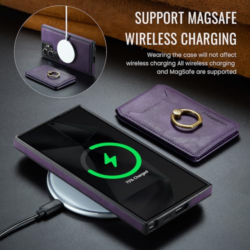 for Samsung Galaxy S26 Ultra 2 in 1 Detachable Card Bag Wallet Case Durable Leather Wallets Magnetic Card Holder 4 Card Slots Ring Stand RFID Blocking Purple - color: Purple, size: Samsung Galaxy S26 Ultra