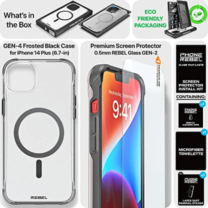 REBEL Phone Case for iPhone 14 Plus [Frosted Series Gen-4] Strong MagSafe Compatible, Translucent Matte Texture, Protective Shockproof Bumpers, Metal Buttons, 6.7 Inch 2023 Cover (Frosted Black) - color: Frosted Black, size: iPhone 14 Plus