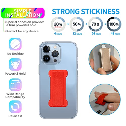 Phone Grip Holder for Hand, Universal Finger Strap Phone Holder, Finger Selfie Grip Compatible with Most Smartphones (Red) - 2Pack - color: Red