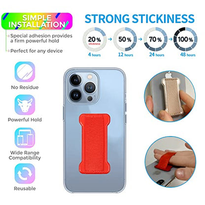 Phone Grip Holder for Hand, Universal Finger Strap Phone Holder, Finger Selfie Grip Compatible with Most Smartphones (Red) - 2Pack - color: Red