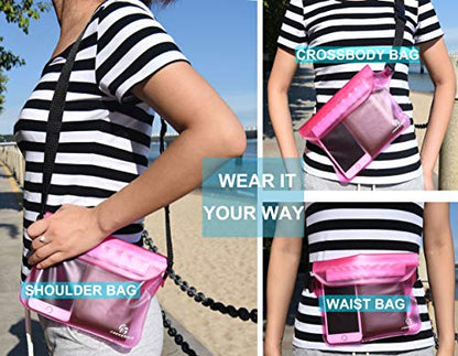 Freegrace Waterproof Pouches with Waist Strap / Pouch Case Bundle Set- Keep Your Phone & Valuables Dry and Safe - Waterproof Dry Bags for Boating Swimming Snorkeling Kayaking Beach Water Parks Pool - color: Pink & Case